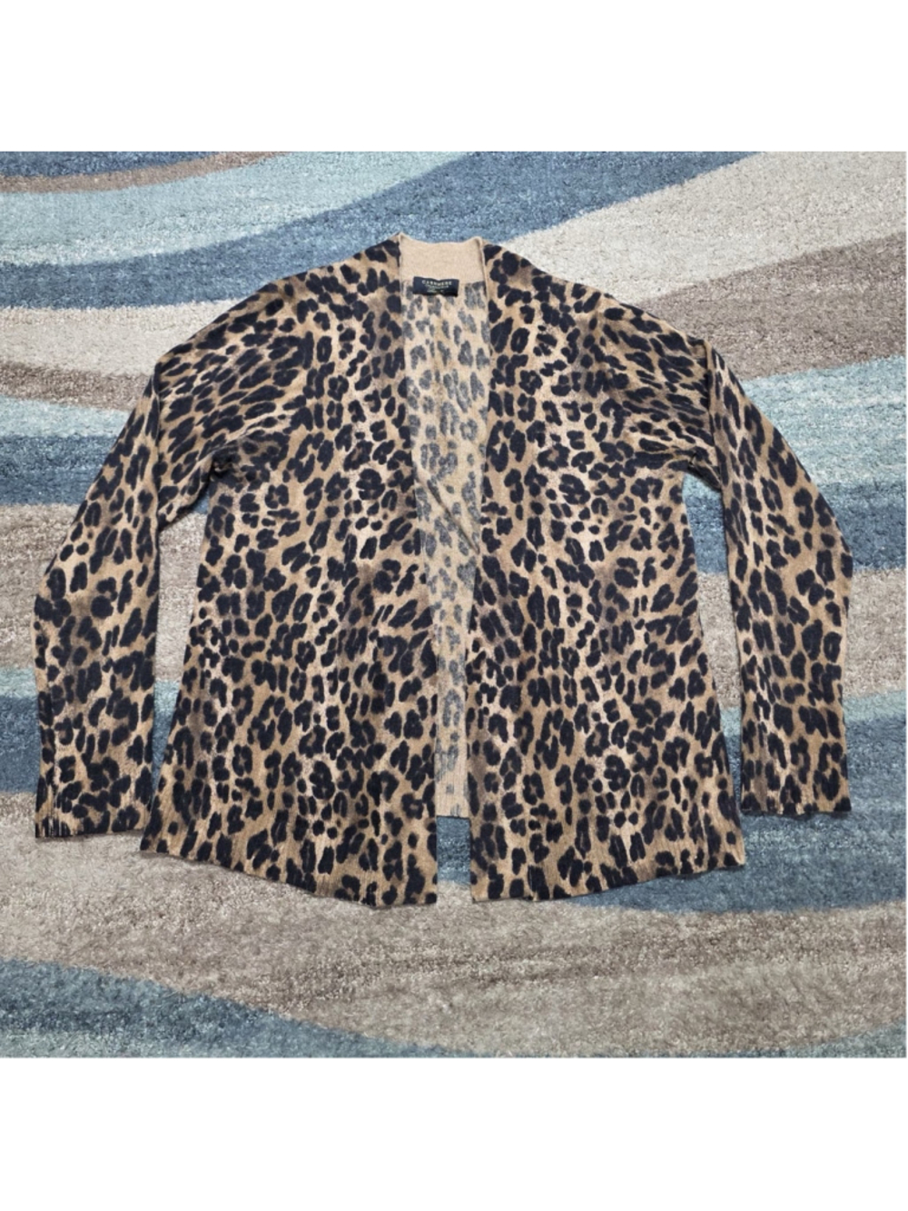 Charter Club 100% Cashmere Leopard Print Cardigan Open Front Women’s Sweater